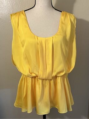 Ali Ro Size 12 Yellow Sleeveless Blouson Top Lined Side Zip Peplum Blouse